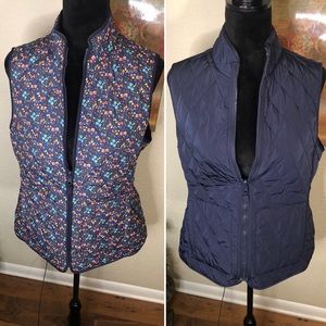 Talbots Navy/Floral Reversible Quilted Puffer Vest